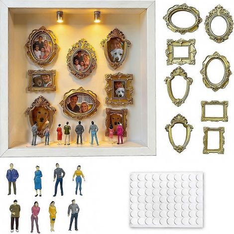 Kit de cadre vitrine silhouette à monter soi-même, mini présentoir doré avec figurines, cadre photo personnalisé pour collage de souvenirs. (1/5)
