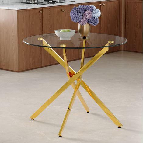 Runder Esstisch 88 cm aus Glas mit Metallgestell Gold OKMYHOME (1/5)