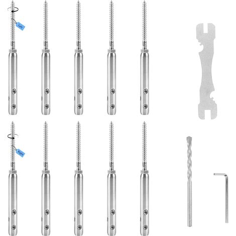 T316 Stainless Steel Wire Rope Tensioner Heavy Duty Kit for 3mm Cable Installation Fencing Tension,Clothesline and Wires - 5 x Right and 5 x Left Threads (10 Pieces) (1/5)