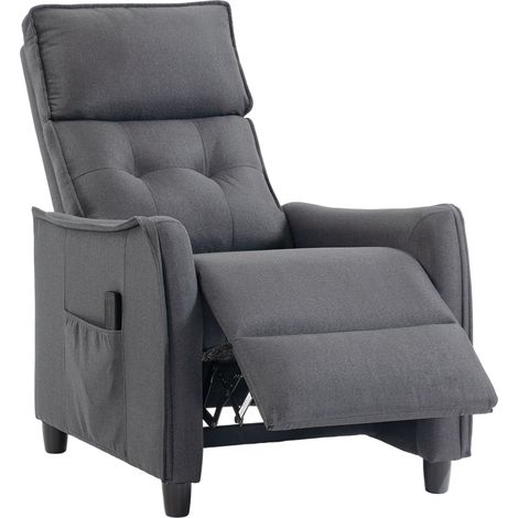 Fauteuil relaxant avec massage vibrant, aspect lin, pliable, rembourrage élastique, repose-pieds, gris (1/5)