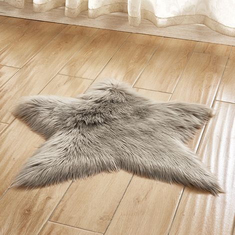Fünfzackiger, künstlicher Plüsch-Wohnzimmerteppich, fleckenabweisende Fußmatte fürs Schlafzimmer, 60 x 60 cm, maschinenwaschbar (hellgrau).