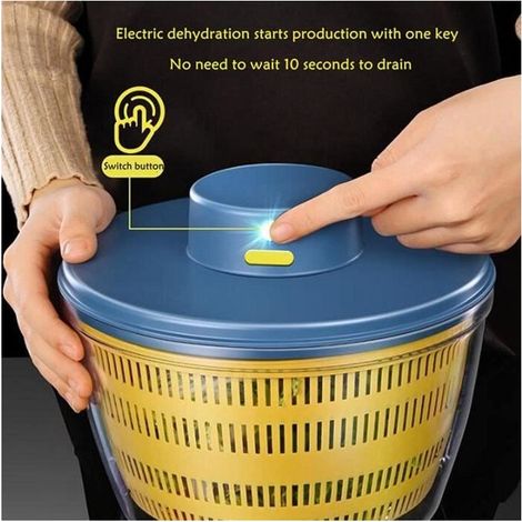 Essoreuse à Salade - Rechargeable - Automatique - Grande Capacité - Facile à Nettoyer - Bleu