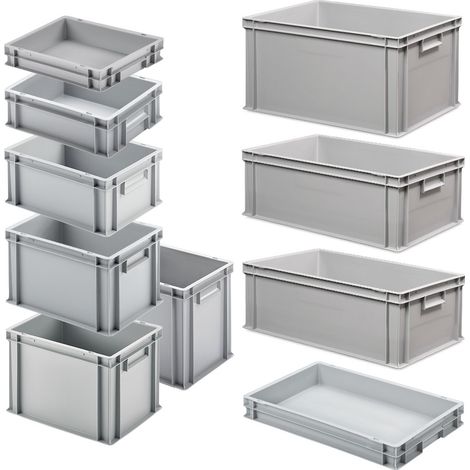 BRB Set mit 10 Eurobehältern in 9 versch. Größen/Höhen, 6x 400x300 / 4x 600x400 mm, grau