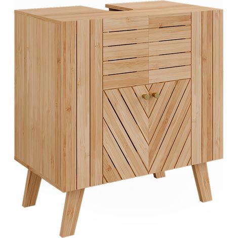 Vicco – Meuble sous lavabo bambou 60x65cm – 2 portes – MDF 12mm – Espace de rangement optimisé pour salle de bain