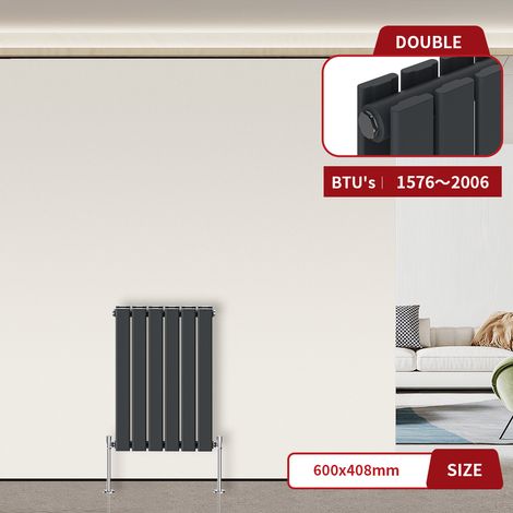 Warmehaus Flat Radiator Anthracite Horizontal 600 x 408mm Double