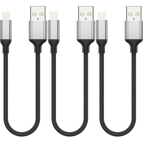 30cm USB vers Lightning Câble court, 3 Packs Certifié MFi Câble de charge USB pour iPhone Câble de charge rapide Carplay compatible avec iPhone 14 13 12 11 Pro Max X XS XR 8 7 6 (1/5)