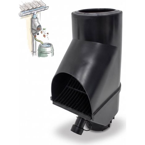 Jardinion Filtre à eau de pluie, tuyau de descente séparateur de feuilles, 30,5 x 12 x 17,5 cm Collecteur d'eau de pluie pour tuyau de descente 75mm, 85mm, 100mm - Noir