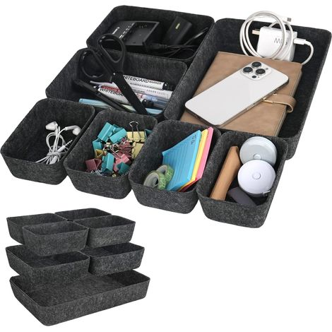 7-teiliges Set stapelbarer Filz-Schubladeneinsätze – Schubladenaufbewahrungssystem – Flexible Filzboxen für Schreibtisch, Schminktisch, Nachttisch und Kleiderschrank
