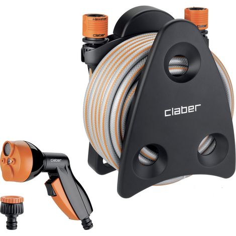 Claber Mini-set Balcony, portatubo accessoriato appendibile con tubo 10m e pistola multifunzione (1/10)