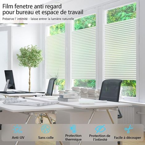 Anti-Glare Window Film with Frosted Stripe Pattern Blackout Window Film Anti-UV Electrostatic Effect Ideal for Office, Bedroom, Living Room, Kitchen, 44.5 x 200 cm (1/3)