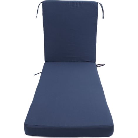 Coussin de chaise longue avec attaches amovible, imperméable et résistant à la décoloration, pour chaise longue de plage ou terrasse, bleu marine. (1/5)