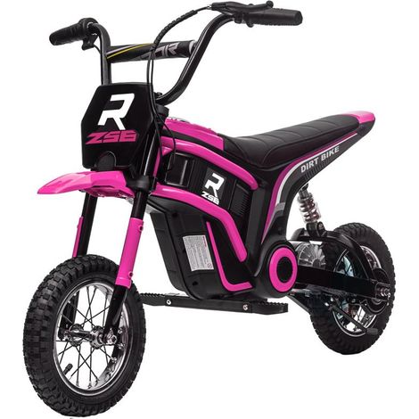 Moto électrique pour enfants, 24 V, avec klaxon, phare, poignée d'accélérateur, vitesse de 8 à 16 km/h, 8 à 12 ans, rose.