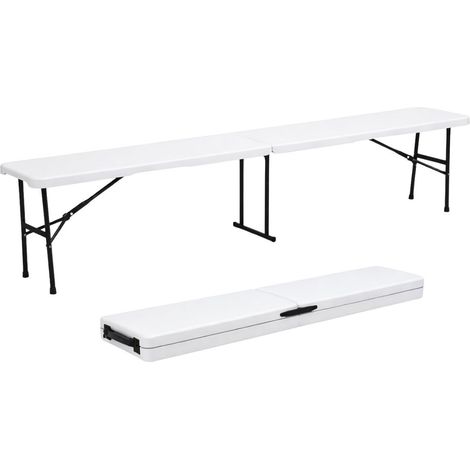 Banc de Jardin Pliable Blanc 180 x 28 x 43.5H cm Banc Exterieur Interieur Camping Réception KZ GARDEN