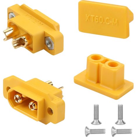 XT60 Lot de 2 connecteurs de soudure plaqués or XT60 - Connecteur de montage soudé - Adaptateur XT60E-M 35A 12 AWG - Avec capuchon anti-poussière - Pour modèle d'avion RC - Batterie au (1/5)