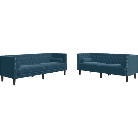 Maison Exclusive - Set Divani Chesterfield 2pz con Cuscini Blu Velluto