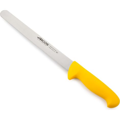 Coltello per salumi Arcos Colore - Prof 294900  acciaio inox Nitrum e mango polipropilene ergonomico giallo e lama 25 cm, coperchio espositivo