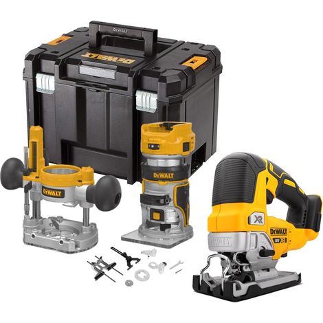Dewalt DCW604N 18v XR Brushless Router Trimmer + Plunge Base + DCS334N Jigsaw (1/4)