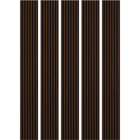 Decoon – Lot de 5 panneaux décoratifs muraux MDF chêne foncé avec feutrine acoustique – Dimensions 250 x 30 x 1,9 cm – Surface 3,75 m² - BOIS 250 X