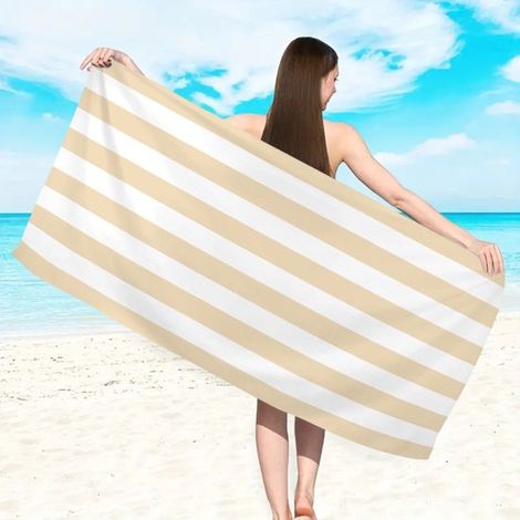 1 toalla de playa de microfibra, Secado rápido y resistente a la arena, Toalla de playa de 150x75cm, Compacta y ligera, Blanca y azul, vegetal (1/5)