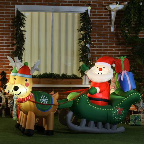 Décoration Gonflable Noël Père Traîneau Décorations Renne Lumières Led Fête 210x70x125cm