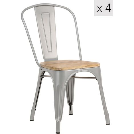 Nordlys - Lot de 4 Chaises de Salle a Manger Industrielles Metal Bois (1/5)