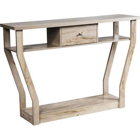 Rangement optimisé : table console bout de canapé avec tiroir et étagères en MDF pour entrée salon couloir gris (1/5)