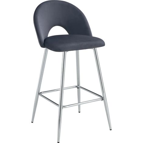 Lot 2 Tabourets de Bar Teddy Velours Anthracite Pieds Chrome 47x36x98cm (1/5)