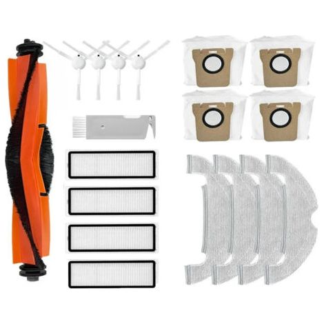QORVA-18 Accessoires pour Xiaomi X10 Robot Aspirateur. 1 Brosse Principale, 4 HEPA Filtres, 4 Chiffons, 4 Sacs à poussière, 4 Brosses latérales,1 Brosse de Nettoyage