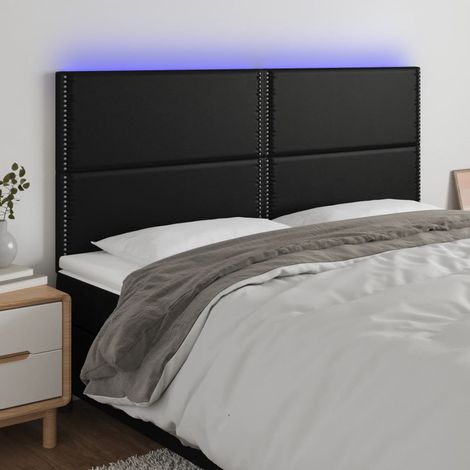 Armoire de tête de lit  Tête de lit à LED, Hauteur réglable pour Chambre Noir 200x5x118/128 cm Similicuir -13027 (1/5)