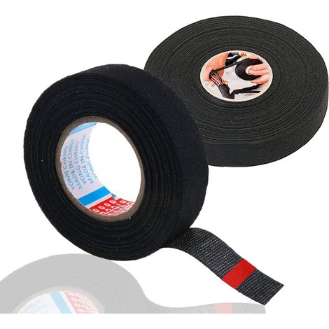 2 ouleaux uban de Tissu Automobile uban pou Voitue en Tissu Bande Adhésif Isolant Véhicule uban de Câblage pou Hanais de Câblage pou Voitue Moto 19mmx15m Noi