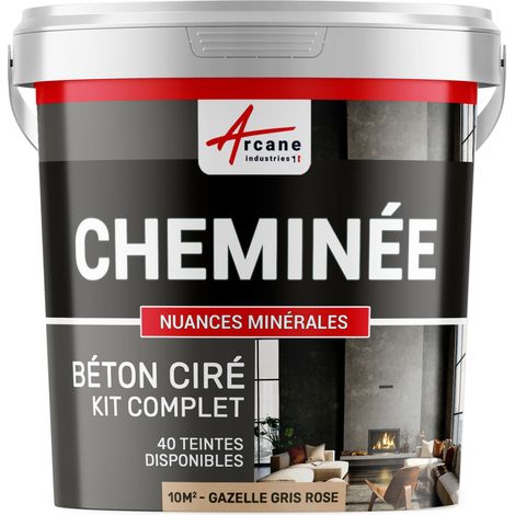Béton ciré cheminée, kit avec primaire et vernis - 10 m² (en 2 couches) Gazelle Gris Rose - ARCANE INDUSTRIES