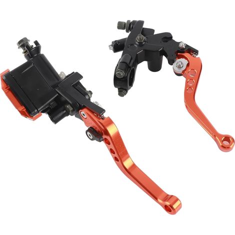 Paire de Leviers de Maître-cylindre de Frein et D'embrayage pour Moto (7/8"), Universels, Réglables en Aluminium CNC avec Base Miroir, pour, et 50 et 300 cm³. (ORANGE) (1/5)