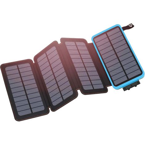 Power Bank Solaire - 25000 mAh - Panneaux Solaires Pliables x4 - Étanche IP65 - Lampe de Camping avec Fonction SOS - Pour Extérieur et Voyage (1/5)