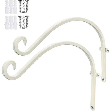 Lot de 2 supports pour plantes suspendues d'extérieur (blanc) - Crochets muraux de 30 cm pour mangeoires à oiseaux - Support métallique pour plantes suspendues