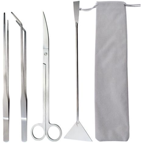 BUNTHAUS 4 en 1 Aquarium Aquascaping Kit, Outils D'Aquarium en Acier Inoxydable, Ciseaux Aquariums Pinces Spatule avec Sac de Rangement Accessoire Aquariums Aquascaping Outil pour Aquarien (1/4)