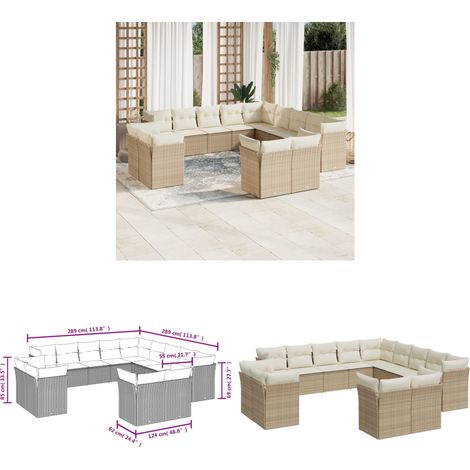13-tlg. Garten-Sofagarnitur mit Kissen Beige Poly Rattan - Gartensofas - Outdoor Möbel - Gartenmöbel Set - Lounge Sofa - Rattan Gartenmöbel - Home & Living (1/3)