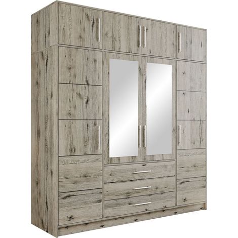 Armario Dortivu I, Roble wellington, 245x196x58cm, Puertas de armario: Con bisagras, Número de estantes: 8 (1/5)