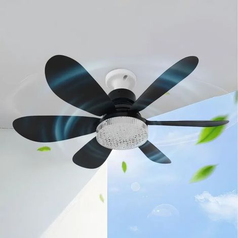 Ventilateur lumineux noir E27 52cm - Avec télécommande, rallonge et socle, pour chambre ou salon