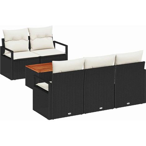Garden Sofa Set with Cushion 6 pcs Black Poly Rattan vidaXL