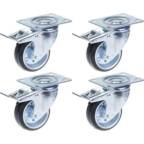 Roulettes pivotantes de 80 mm (3") avec pneus en caoutchouc, avec frein, capacité de charge de 280 kg, lot de 4 (1/5)