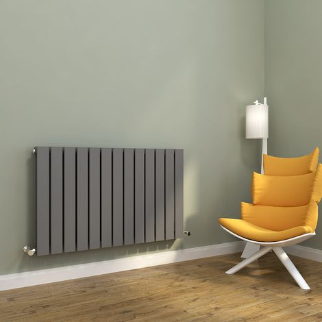 ELEGANT 600x988mm Anthracite Horizontal Radiator Central Heating Double Flat Panel Designer Radiator with Angled Radiator Valves (1/5)