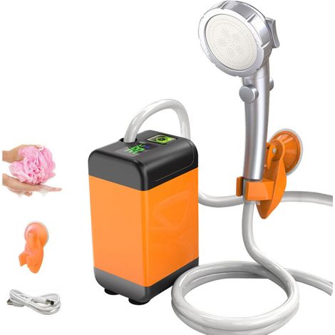 Kit Douche de Camping, Camping Douche Portable, 7800mAh Pompe de Douche Électrique Rechargeable avec Intelligent de Température et Pression d'eau Réglable pour Extérieure, Randonnée