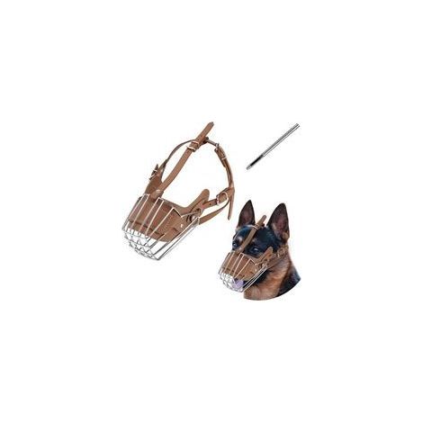 Hundemaulkorb, Hundekorb aus Metall, verstellbare und atmungsaktive Hundeleine aus Leder, geeignet für große bis mittelgroße Hunde (BraunL) (1/5)