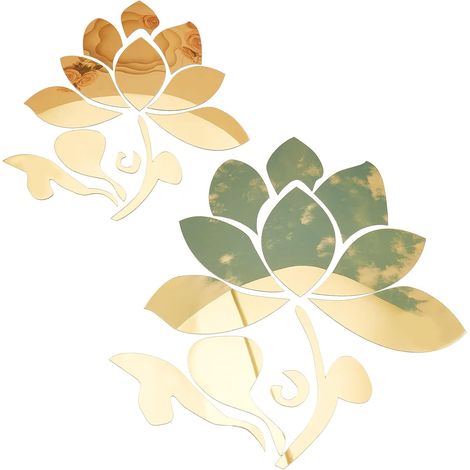 MINKUROW 2 piezas 3D acrílico espejo pared pegatina flor de loto decoración pared arte calcomanías autoadhesivo extraíble ecológico para el hogar dormitorio sala de estar baño decoración (1/5)