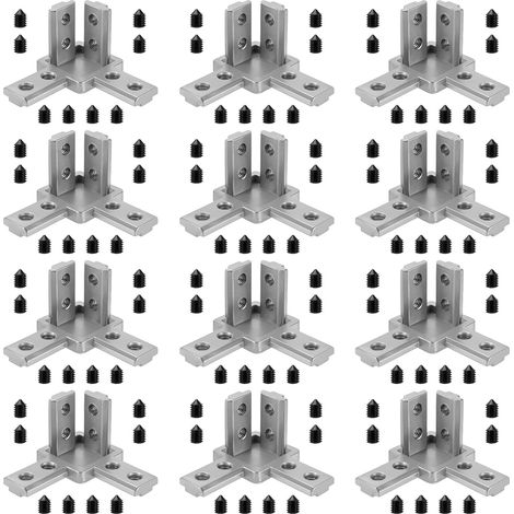 Connecteur d'Angle 3030 - Lot de 12 Pièces - Raccord à 3 Voies en Alliage de Zinc Argenté - Pour Profilé Aluminium 30x30 mm avec Rainure en T 8 mm (1/5)