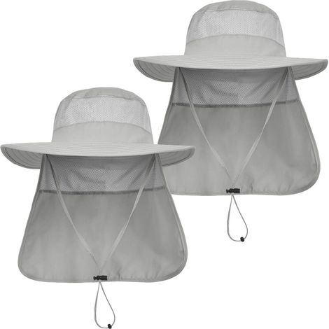 Zweiteiliges Sonnenhut-Set mit breiter Krempe, UV-Schutz und Nackenverschluss. Geeignet zum Wandern, Angeln und Gärtnern. – Grau (1/5)
