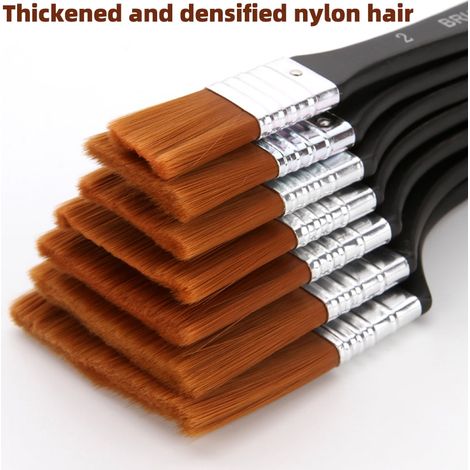 Brush Peinture À L’huile - Brosse Plate En Nylon Pour Peinture Murale Et Décoration - Manche En Bois - Tailles 2 À 8 - 1 Pièce (1/5)