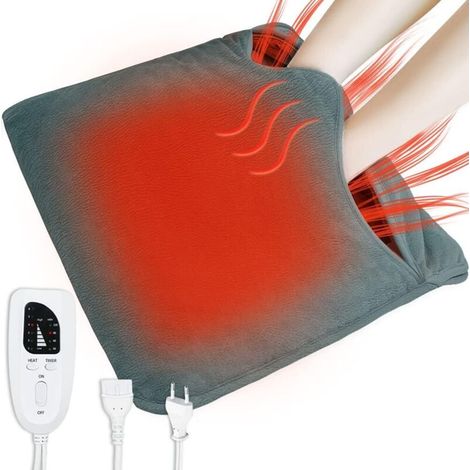 Chauffe-Pieds Electrique, Chauffage Électrique des Pieds avec 6 Niveaux de Température & 4 Minuterie, Extinction Automatique, Lavable, Adapté aux Femmes Hommes (Gris Foncé)