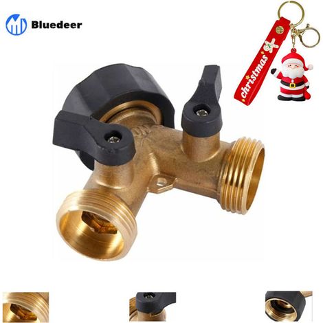 Robinet Double Machine a Laver, Répartiteur Raccord Robinet Tuyau d'Arrosage en Y 2 Voies pour Tuyaux d'Alimentation 3/4", Robinet Exterieur Jardin Double en Laiton Robuste (1/4)