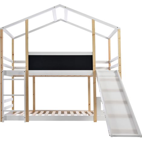 Cama alta infantil con diseño de casita, tobogán y escalera 90 x 200 cm blanca (1/5)